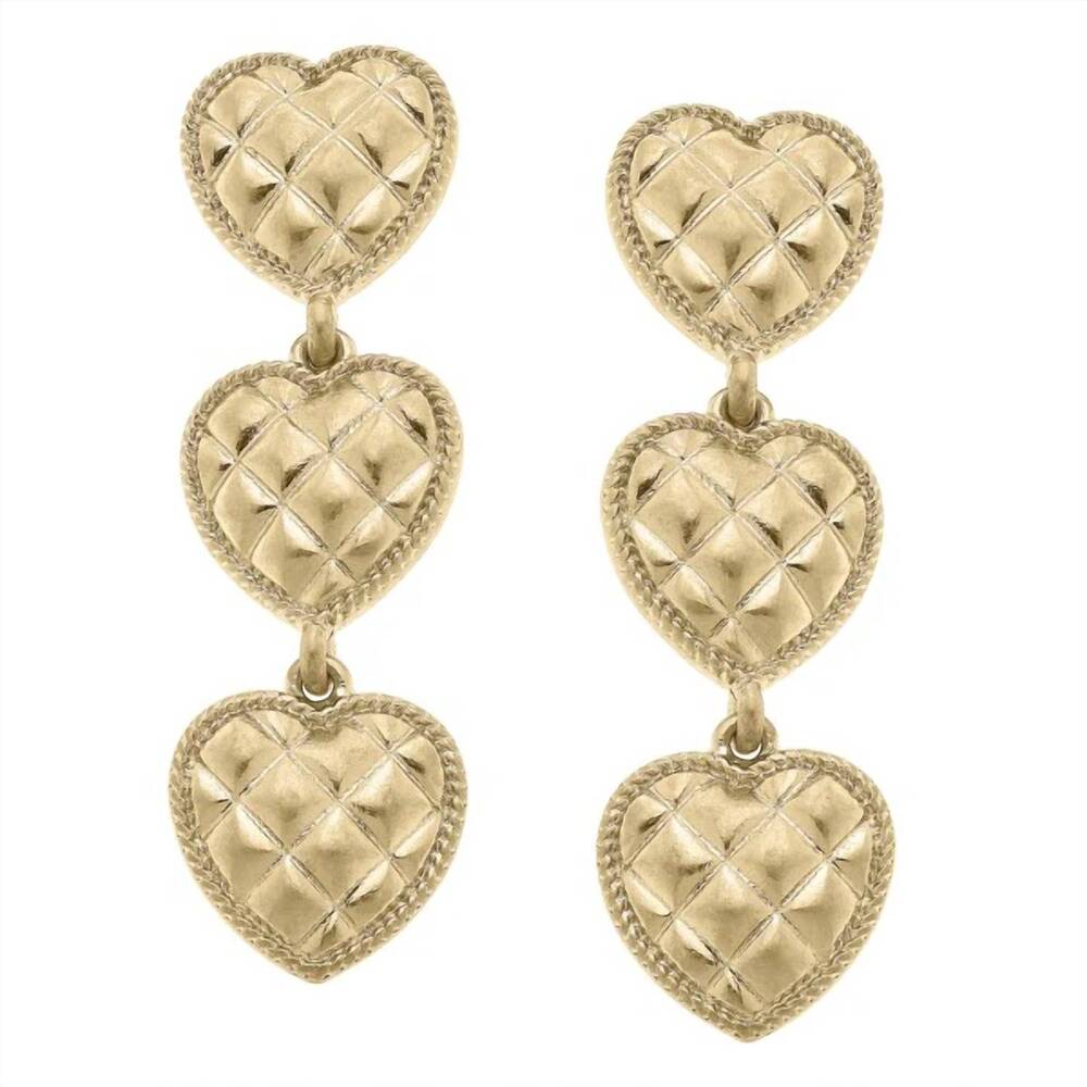 NEW CANVAS STYLE women's linked quilted heart statement earrings in gold